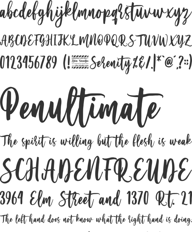 Serenity Personal Use Only font preview