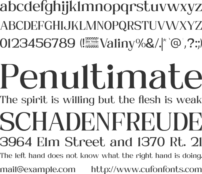 Valiny Personal Use Only font preview