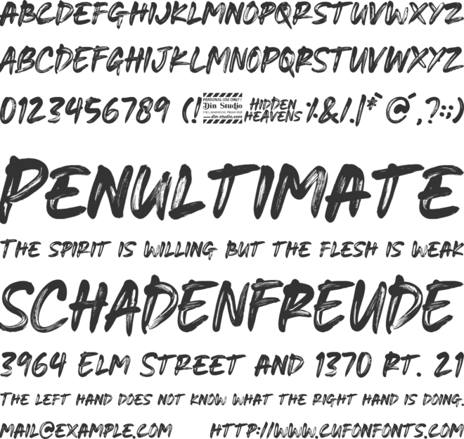 Hidden Heavens Personal Use Onl font preview